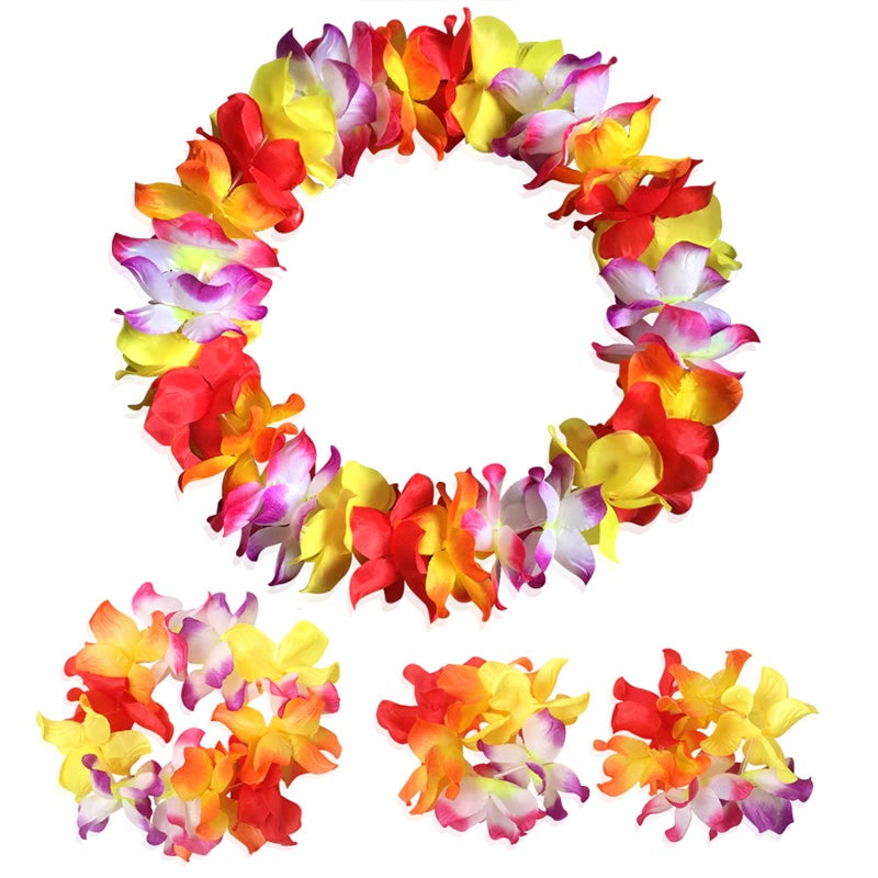 YAXAMING Hawaiian Leis Luau Tropical Headband Flower Crown Wreath Headpiece Wristbands Women Cute Floral Necklace Bracelets Hair Bands for Summer Beach Vacation Pool Party Decorations Favors Supplies Colorful - Image 5